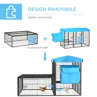 PawHut Pollaio da Giardino Componibile per 6-10 Galline con Gabbie in Metallo e Copertura in Poliestere, Blu(m-6)