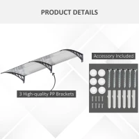 Outsunny Front Door Canopy Outdoor Awning Aluminium Rigid Plastic Polycarbonate Rain Shelter UV Water Rain Resistant 196 x 75cm Clear(m-5)