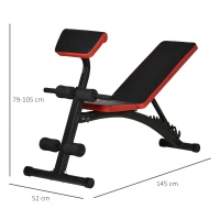 HOMCOM Multifunktion Hantelbank Höhenverstellbar Kraftstation Gewicht bis 120 kg mit 6-stufigem Rückenlängenwinkel Trainingsbank Metall Kunstleder Schwarz+Rot 145 x 52 x 79-105 cm(m-3)