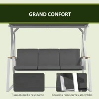 Outsunny Balancelle de jardin 3 places avec toit inclinaison réglable matelas fourni dim. 205L x 130l x 175H cm gris foncé(m-6)