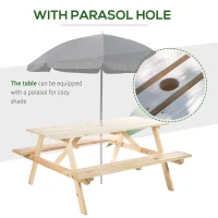 Outsunny 6 Seater Wooden Picnic Table Bench for Outdoor Garden or Patio with Parasol Cutout 150 cm Natural Wood Finish(m-4)