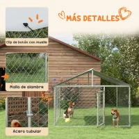PawHut Jaula de Exterior para Perros Medianos con Cerradura Marco de Acero Toldo Impermeable y Anti-UV 200x200x150 cm Plata(m-7)
