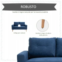 HOMCOM Divano 2 Posti Moderno e Trapuntato in Stile Nordico, in Poliestere e Legno, 145x76x88 cm, Blu(m-6)