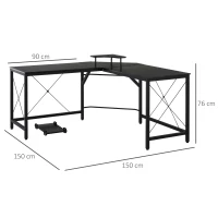 HOMCOM Eckschreibtisch Schreibtisch Industriedesign, 1 Bildschirmständer, 150 cm x 150 cm x 76 cm, Schwarz(m-3)