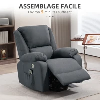 HOMCOM Fauteuil releveur électrique fonction massage et chauffage inclinaison réglable ports USB 87 x 92 x 105 cm gris(m-8)