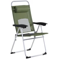 Outsunny Folding Camping Chair, Patio Armchair, 3-Position Adjustable Recliner Reclining Seat with Pillow for Outdoor Garden - Green(m-1)