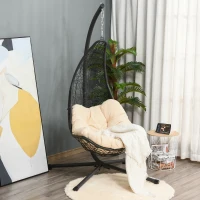 Outsunny Fauteuil suspendu de jardin - chaise hamac résine tressée avec matelas grand confort crème support acier époxy gris(m-4)