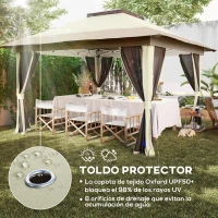 Outsunny Cenador Plegable 3,6x3,6 m con Laterales de Malla UPF50+ Altura Ajustable Bolsa con Ruedas y Bolsas de Arena Crema(m-6)