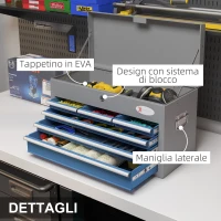 DURHAND Cassetta Attrezzi in Acciaio con 6 Cassetti, un Bauletto e 2 Chiavi, 60x26x34 cm. Blu(m-4)