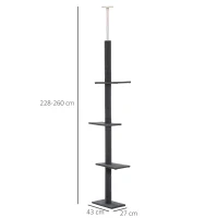 PawHut Arbre à chat poteau à griffer hauteur réglable dim. 43L x 27I x 228-260H cm 4 niveaux d'activités gris(m-3)