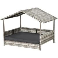 PawHut Wicker Dog House, Rattan Pet Bed, with Removable Cushion, Canopy, for Small and Medium Dogs - Dark Grey(m-11)