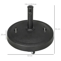 Outsunny 23.5kg Resin Garden Parasol Base with Wheels and Retractable Handles, Round Outdoor Market Umbrella Stand Weight for Poles of Φ38mm to Φ48mm, Black(m-3)