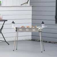 Outsunny Barbecue à Charbon Portable BBQ Grill sur Pieds 2 tablettes rabattables dim. 93L x 30l x 60H cm Acier INOX.(m-2)