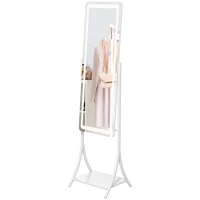 HOMCOM Free Standing Dressing Mirror with LED Lights, Full Length Mirror with 3 Temperature Colours and Storage Shelf(m-11)