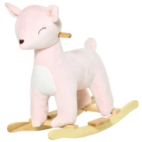HOMCOM Cavallo a Dondolo per Bambini 36-72 Mesi, Gioco Cavalcabile per Bambini a Forma di Cervo con Suoni in Peluche Rosa, 68x35.5x64cm(m-10)