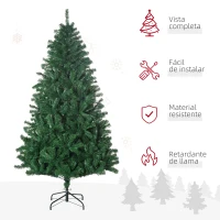HOMCOM Árbol de Navidad de 180 cm Árbol Artificial 1000 Puntas para Decoración Navideña de Plástico Metal Ø120x180 cm Verde(m-4)