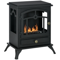 HOMCOM Estufa de Bioetanol de Pie con Tanque de 0,9 L Apagallamas de Acero Inoxidable Tiempo de Combustión 3H 45x28x54 cm Negro