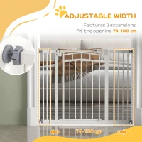 PawHut Pressure Fit Stair Gate, Dog Gate w/ Auto Closing Door for Small, Medium Dog, Easy Installation, for Width 74 to 100cm(m-7)