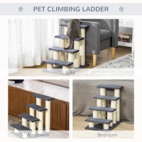 PawHut Dog Steps for Bed 4 Step Pet Stairs for Dog Cat ladder Scratch Post Grey(m-6)
