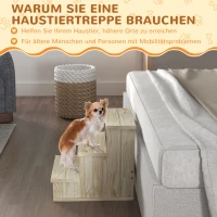 PawHut Haustiertreppe Hundetreppe, 3 Stufen, Kiefernholz, 40 cm x 46,5 cm x 45 cm, Natur(m-7)