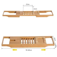 HOMCOM Pont tablette plateau de baignoire avec support de livre longueur réglable 70-105 cm bambou(m-3)