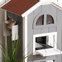 PawHut Caseta para Gatos de 3 Niveles 59x55x109 cm Refugio para Gatos con Techo Asfáltico Plataformas y Escalera Gris(m-9)