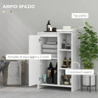 HOMCOM Mobiletto Bagno con 3 Ripiani Aperti e Armadietto a un'Anta con Mensola Regolabile, 53x30x80cm, Bianco(m-4)