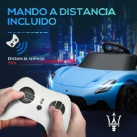 AIYAPLAY Coche Eléctrico para Niños con Licencia Maserati MC20 con Batería 12V Mando a Distancia Faros Bocina Música Azul(m-6)