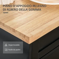 HOMCOM Carrello da Cucina Multiuso con Cassetto, Ruote, Portaspezie e Armadietto, Mobiletto Cucina con Ripiano Regolabile, Portasciugamani e Piano in Legno di Caucciù, 109x40x89 cm, Nero(m-7)