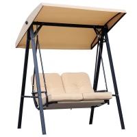 HOMCOM Balancelle de Jardin 2 Places Grand Confort Coussins d'assise et Dossier fournis accoudoirs Pare-Soleil Sable(m-10)