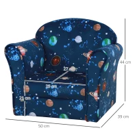 HOMCOM Kids Planet-Themed Armchair, with Non-Slip Feet, Wooden Frame - Blue(m-3)