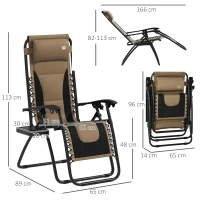 Outsunny Zero Gravity Lounger Chair Set of 2, Folding Reclining Patio Chair with Padded Seat, Cup Holder, Soft Cushion and Headrest for Poolside, Camping, Coffee(m-3)