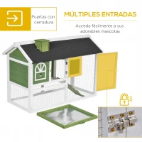 PawHut Jaula para Conejos Grande 120x60x79 cm con Techo Asfáltico Bandeja Extraíble Escalera y Chimenea para Exterior Verde(m-5)