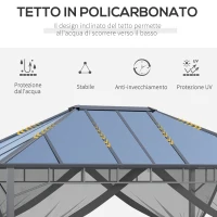 Outsunny Gazebo da Giardino 4x3m con Zanzariere e Tetto in Policarbonato, Grigio(m-5)