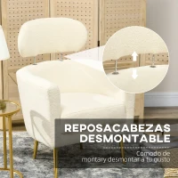 HOMCOM Sillón de Salón Sofá Individual con Reposacabezas y Patas de Metal para Dormitorio Oficina Carga 125 kg Crema(m-4)