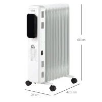 HOMCOM Radiador de Aceite 2180W Calefactor de Aceite 3 Modos con 9 Elementos Pantalla LED Control Táctil Termostato Temporizador 24H y Ruedas Superficie 20 m² 42,5x24x63 cm Blanco(m-3)