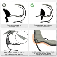 Outsunny Silla Colgante con Soporte con Toldo Estructura Metálica Antivuelco Carga 120 kg para Jardín Patio 190x110x190 cm Gris(m-7)