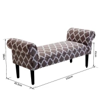 HOMCOM Banco Pie de Cama Banqueta para Dormitorio con Brazos Tapizada y Patas de Madera para Recibidor Salón 132x45,5x58 cm Gris Estampado(m-3)