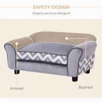 PawHut Dog Sofa Bed for XS-Sized Dogs, Cat Sofa with Soft Cushion, Pet Chair Lounge with Washable Cover, Removable Legs, Wooden Frame - Grey(m-6)