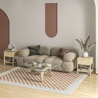 HOMCOM Bedside Table, Nightstand with Rattan Drawer and Storage Open Shelf, Farmhouse Side Table for Bedroom, Living Room, Set of 2(m-10)