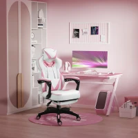 Vinsetto Computer Gaming Chair, Racing Desk Chair with Lumbar Support and Footrest, PU Leather Gamer Chair with Headrest and Swivel Wheels for Home, Pink(m-2)