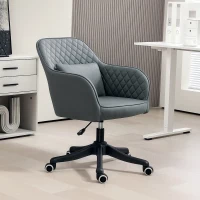 Vinsetto Microfiber Office Chair, Desk Chair, Makeup Vanity Chair with Massage Lumbar Pillow and Rolling Wheels for Bedroom and Home, Grey(m-2)
