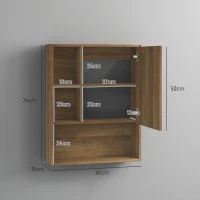 kleankin Armadietto Bagno con Specchio, Ripiani e Scaffale Regolabile, Montaggio a Parete, 60x15x76cm, Noce(m-3)