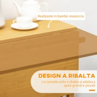 HOMCOM Carrello da Cucina con Tavolino Pieghevole e 2 Sgabelli, Ruote e Cassetti in Legno di Bambù(m-4)