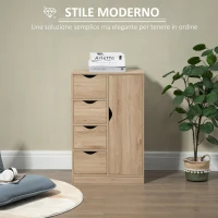 HOMCOM Mobile Bagno con 4 Cassetti, Armadietto a 2 Livelli e Maniglie Ritagliate, in Truciolato, 54x29x83 cm(m-4)