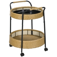 Outsunny Outdoor Servierwagen, 2 Etagen, Bremsen, Polyrattan, Metallrahmen, Φ50 x 66H cm, Gelb