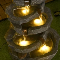 Outsunny Fontaine de jardin à énergie solaire roche en cascade à 5 niveaux en résine avec lumières LED et pompe gris(m-9)