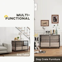 PawHut 100cm Furniture Style Dog Crate Dog Cage End Table Indoor with 3 Doors Soft Washable Cushion, for Large Sized Dogs(m-6)