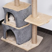 PawHut Arbre à chat 3 griffoirs grattoirs sisal naturel plateformes panier niches et boule suspendue dim. 60L x 40l x 92H cm peluche haute densité 500 g/m² gris beige(m-5)