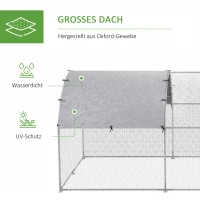 PawHut Hühnerstall Freilaufgehege 2,8x5,7x1,97m mit Schloss Verzinkter Stahl Hühnerhaus mit Wasserdichtem, Anti-UV Dach Freigehege Outdoor Geflügelstall für Hühnerkäfig, Kleintiere Silber(m-4)
